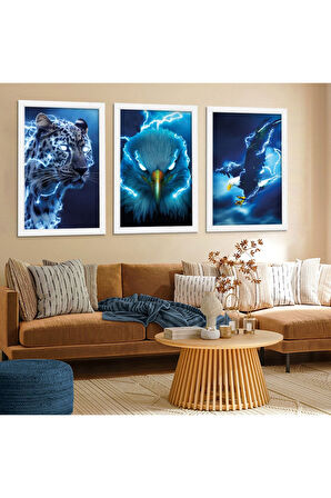 Beyaz Ahşap Çerçeveli Hayvanlar Alemi Tablo