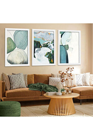 Beyaz Ahşap Çerçeveli Kolaj Çizim Manzara Tablo