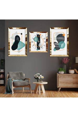 Soyut Desen Gold Pleksi Kenar Üçlü Mdf Tablo Seti