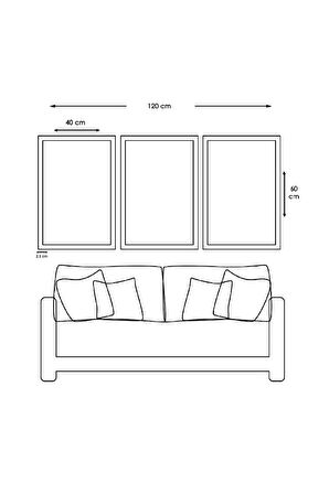 Minimalist Çiçek Soyut Desen Gümüş Pleksi Kenar Üçlü Mdf Tablo Seti Ve Saat Seti