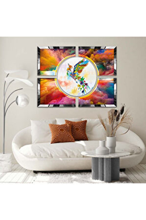 RENKLİ TÜYLÜ KUŞ FİGÜR PLEKSİ KENAR TABLO SETİ