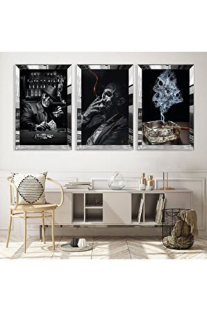 Gold Aynalı Pleksi Çerçeveli Ölüm Meleği Üçlü Mdf Tablo Seti