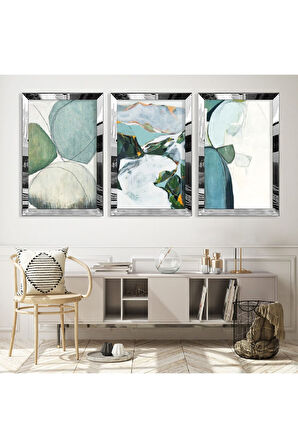 Gold Aynalı Pleksi Çerçeveli Aynalı Üçlü Mdf Tablo Seti