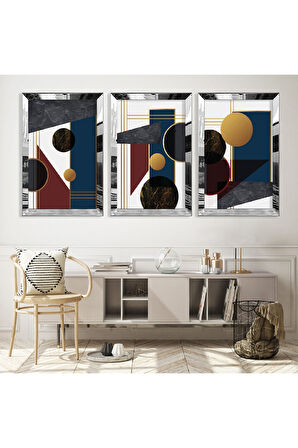 Gold Aynalı Pleksi Çerçeveli Aynalı Üçlü Mdf Tablo Seti