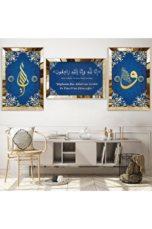 Gümüş Aynalı Pleksi Çerçeveli Raciun Dini Üçlü Mdf Tablo Seti