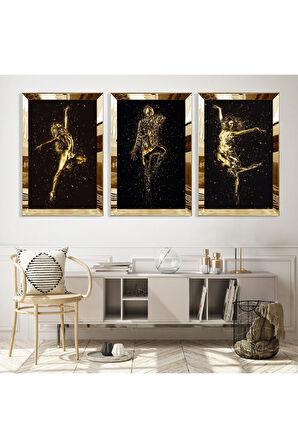 Gümüş Aynalı Pleksi Çerçeveli Sanat Modern Üçlü Mdf Tablo Seti