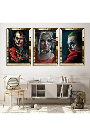 Gümüş Aynalı Pleksi Çerçeveli Joker Karakter Üçlü Mdf Tablo Seti