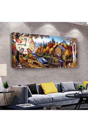 Yağlı Boya Görünümlü Resim 120 X 60 Saatli Kanvas Tablo