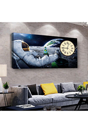 Astronot 120 X 60 Saatli Kanvas Tablo