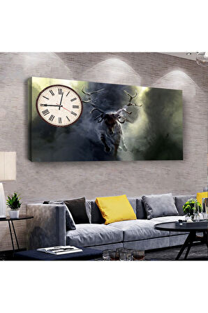 Geyik 120 X 60 Saatli Kanvas Tablo