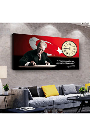 Mustafa Kemal Atatürk 120 X 60 Saatli Kanvas Tablo
