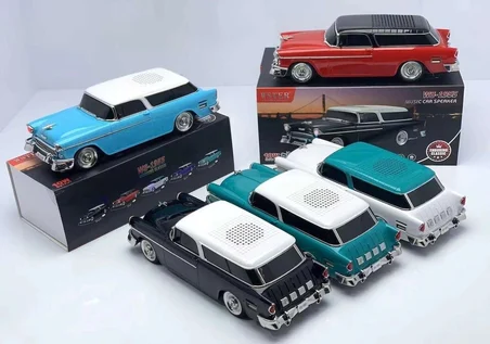WS-1955 Kırmızı Renk Klasik Araba Kablosuz Bluetooth Hoparlör Speaker Fm Radyo SD Kart USB