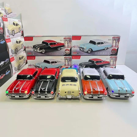 WS-598 Turkuaz Krem Renk Klasik Araba Kablosuz Bluetooth Hoparlör Speaker Fm Radyo SD Kart USB