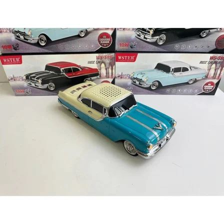 WS-598 Turkuaz Krem Renk Klasik Araba Kablosuz Bluetooth Hoparlör Speaker Fm Radyo SD Kart USB