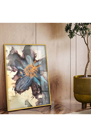 Gümüş Metal Çerçeveli Soyut Tema Modern Çizim Kırılmaz Cam Tablo