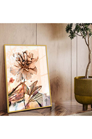 Siyah Metal Çerçeveli Çiçek Desen Modern Çizim Kırılmaz Cam Tablo