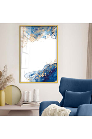 Gümüş Metal Çerçeveli Soyut Tema Modern Çizim Kırılmaz Cam Tablo