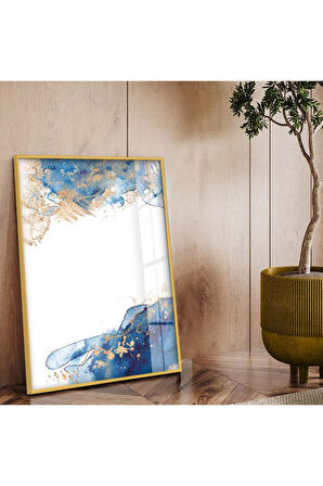 Gümüş Metal Çerçeveli Soyut Tema Modern Çizim Kırılmaz Cam Tablo