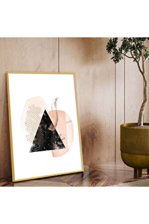 Gümüş Metal Çerçeveli Geometrik Desen Modern Çizim Kırılmaz Cam Tablo