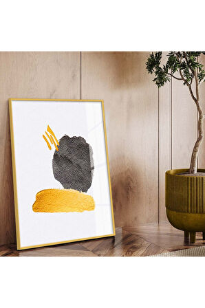 Siyah Metal Çerçeveli Kolaj Çizim Soyut Tema Kırılmaz Cam Tablo