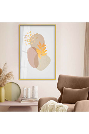 Gümüş Metal Çerçeveli Kolaj Çizim Soyut Tema Kırılmaz Cam Tablo