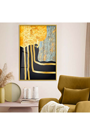 Gümüş Metal Çerçeveli Kolaj Çizim Soyut Tema Kırılmaz Cam Tablo