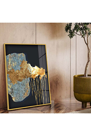 Siyah Metal Çerçeveli Kolaj Çizim Soyut Tema Kırılmaz Cam Tablo