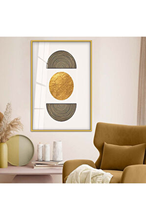 Siyah Metal Çerçeveli Geometrik Çizim Soyut Tema Çizim Kırılmaz Cam Tablo