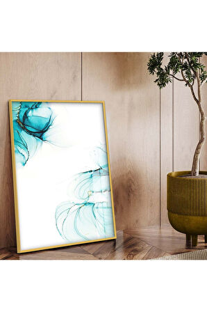 Gümüş Metal Çerçeveli Soyut Tema Modern Çizim Kırılmaz Cam Tablo