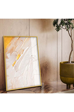 Gümüş Metal Çerçeveli Soyut Tema Modern Çizim Kırılmaz Cam Tablo