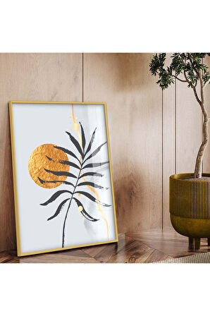 Gümüş Metal Çerçeveli Kolaj Çizim Yaprak Desen Kırılmaz Cam Tablo