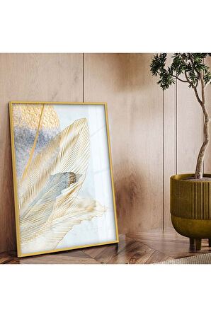 Siyah Metal Çerçeveli Modern Çizim Yaprak Desen Kırılmaz Cam Tablo