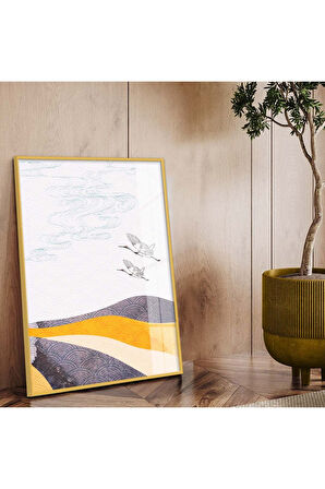 Siyah Metal Çerçeveli Modern Çizim Kuş Figür Kırılmaz Cam Tablo