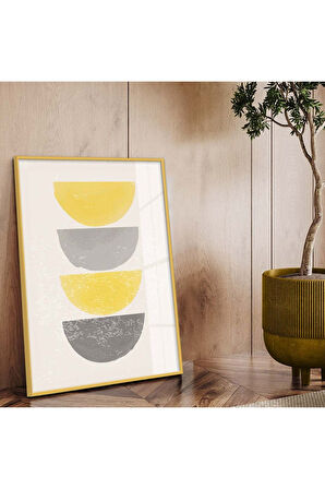 Gümüş Metal Çerçeveli Kolaj Çizim Soyut Tema Kırılmaz Cam Tablo