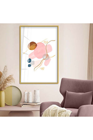 Gümüş Metal Çerçeveli Kolaj Çizim Soyut Tema Kırılmaz Cam Tablo