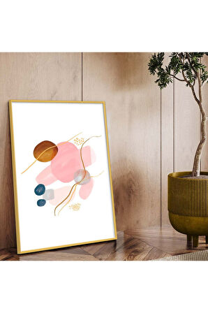 Gümüş Metal Çerçeveli Kolaj Çizim Soyut Tema Kırılmaz Cam Tablo