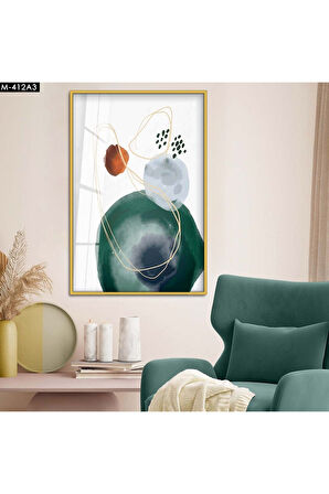 Siyah Metal Çerçeveli Kolaj Çizim Soyut Tema Kırılmaz Cam Tablo