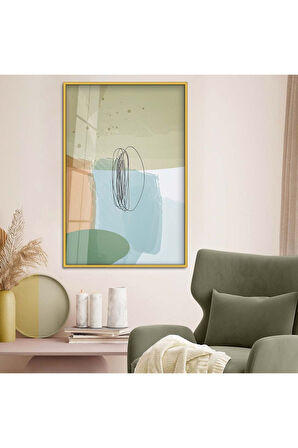 Siyah Metal Çerçeveli Kolaj Çizim Soyut Tema Kırılmaz Cam Tablo