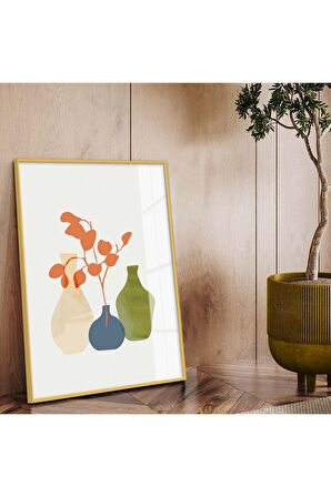 Siyah Metal Çerçeveli Modern Çizim Vazo Tema Kırılmaz Cam Tablo