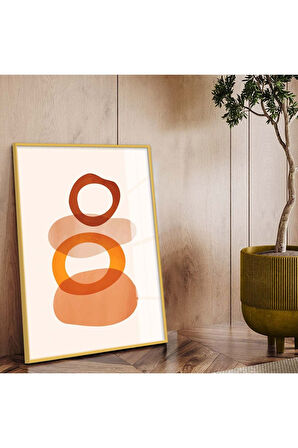 Gold Metal Çerçeveli Modern Çizim Soyut Tema Kırılmaz Cam Tablo