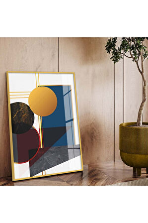 Gümüş Metal Çerçeveli Modern Çizim Geometrik Desen Kırılmaz Cam Tablo