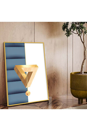 Gold Metal Çerçeveli Geometrik Çizim Soyut Tema Kırılmaz Cam Tablo