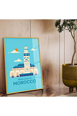 Gümüş Metal Çerçeveli Modern Çizim Seyahat Tema Kırılmaz Cam Tablo