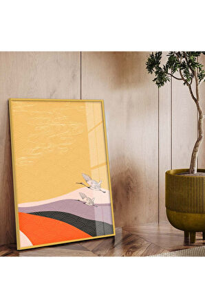 Siyah Metal Çerçeveli Modern Çizim Kuş Figür Kırılmaz Cam Tablo