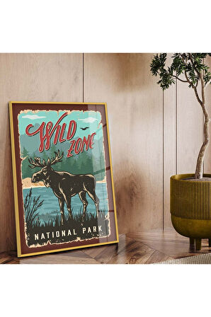 Gold Metal Çerçeveli Modern Çizim Hayvanat Bahçesi Tema Kırılmaz Cam Tablo