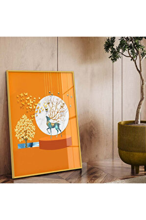 Gümüş Metal Çerçeveli Geometrik Çizim Hayvan Tema Kırılmaz Cam Tablo