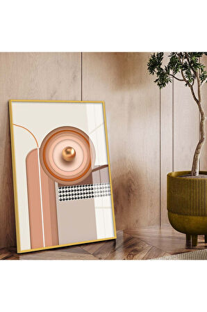 Gümüş Metal Çerçeveli Geometrik Çizim Soyut Tema Kırılmaz Cam Tablo