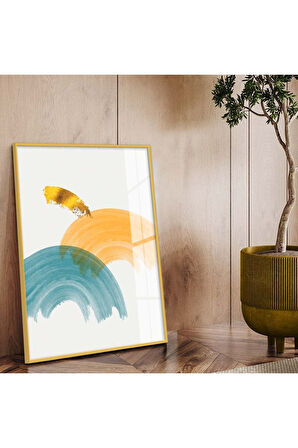 Gold Metal Çerçeveli Modern Çizim Soyut Tema Kırılmaz Cam Tablo