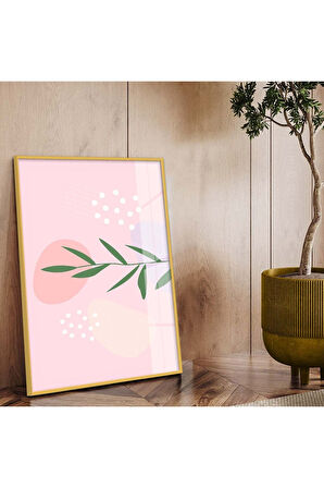 Siyah Metal Çerçeveli Modern Çizim Yaprak Tema Kırılmaz Cam Tablo