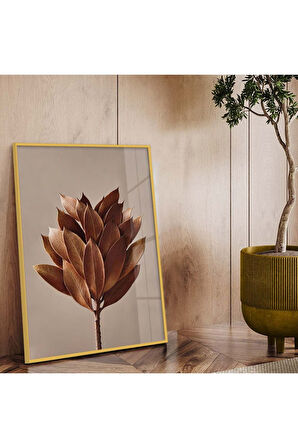 Gümüş Metal Çerçeveli Yaprak Desen Kırılmaz Cam Tablo